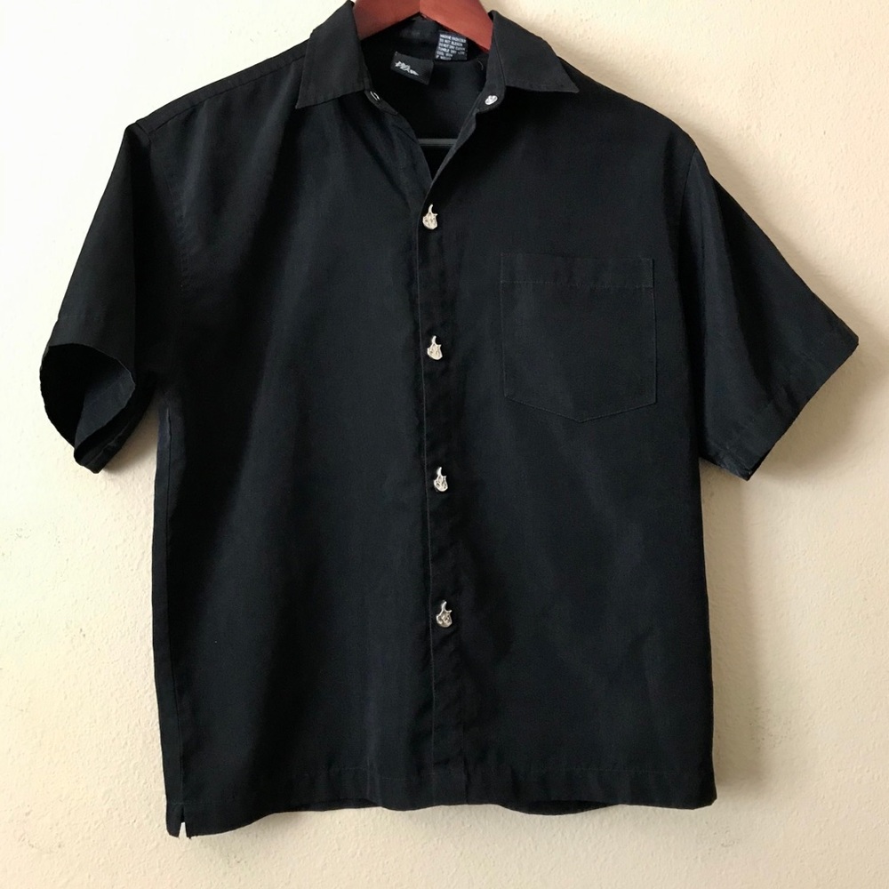 Y2K NO FEAR Boys Black Button Down Flame Snaps Shirt